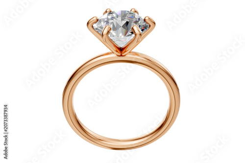 Gold Round Cut Diamond Engagement Ring with Cluster Accent on Transparent Background