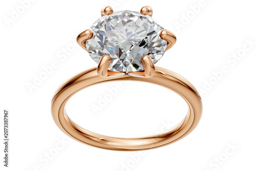 Gold Round Cut Diamond Engagement Ring with Cluster Accent on Transparent Background