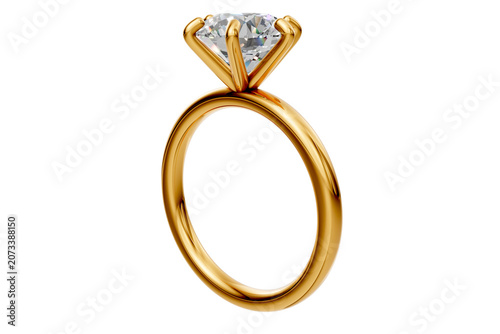 Gold Round Cut Diamond Engagement Ring with Cluster Accent on Transparent Background