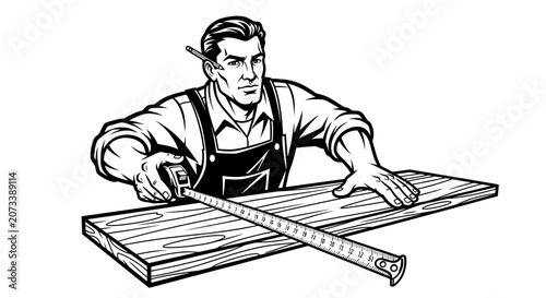 Foto Carpenter Measuring Wood Plank