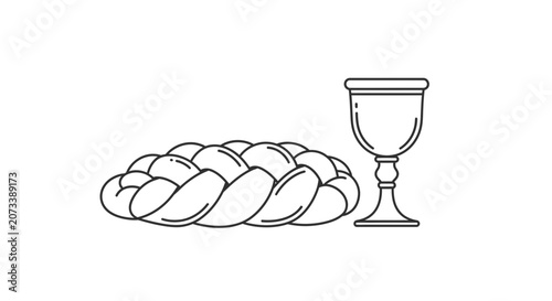 Fotografía Challah Bread and Kiddush Cup for Sabbath Celebration