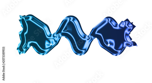 Fotografie A blue wavy abstract object with a smooth surface is glowing brightly on a clean surface