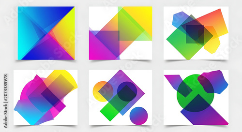 Vibrant Abstract Geometric Graphic Designs with Overlapping Translucent Shapes for Modern Art and Digital Backgrounds