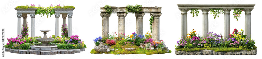 Naklejka premium PNG Ancient columns adorned with flowers on transparent background
