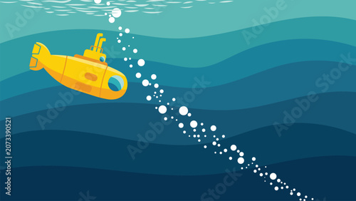 Foto Modern Underwater Scene Featuring Yellow Submarine In Deep Sea Adventure Illustr