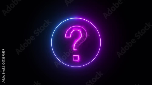 neon line animation in question mark icon in black background