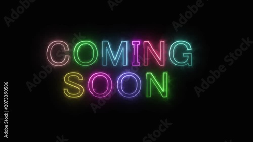 Neon line coming soon text in black background