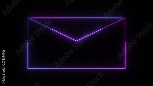 neon massage icon animation. Sending mail icon animation on black background