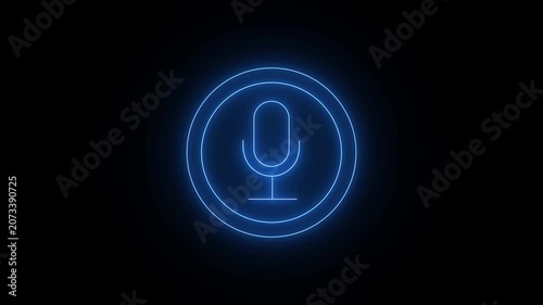 neon microphone icon animation on black background. voice recording icon animation