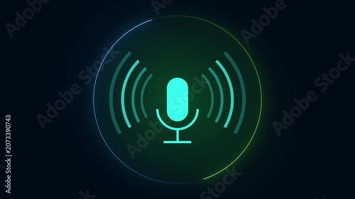 Neon microphone icon sound wave concept in gradient color background