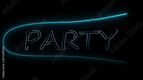 neon PARTY  text and circle animation on black background