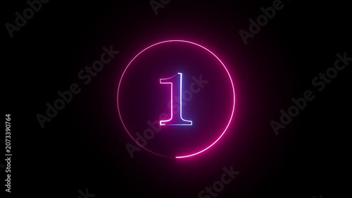 neon one text animation and neon circle rotation on black background