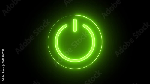 Neon power button icon animation on black background. power icon and neon line animation