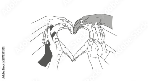 Cuadro en lienzo Diverse Hands Forming a Heart Shape Symbol