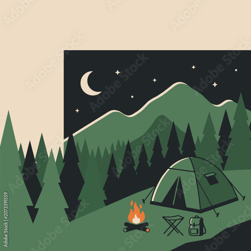Outdoor Camping Adventure Vector Illustration
