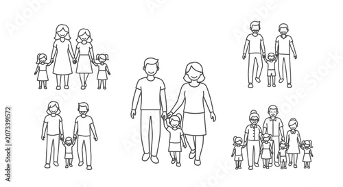 Photography Diverse Modern Family Icons and Character Outlines Set
