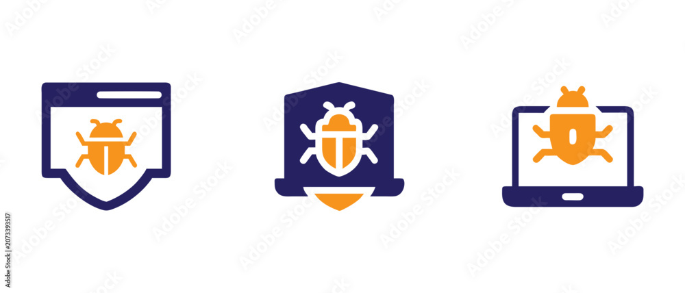 Fototapeta premium Cybersecurity computer virus and bug icons