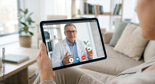 Doctor Video Consultation on Tablet in Modern Living Room
