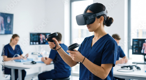 Medical Student Using Virtual Reality Technology in Modern Classroom