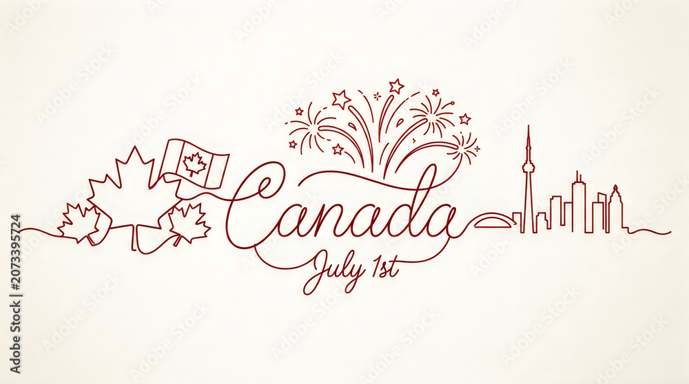 Fototapeta premium Canada day celebration continuous line art design