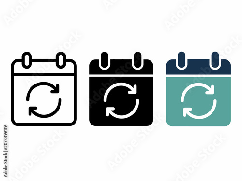 Repeat cycle calendar icons: set of three style variations