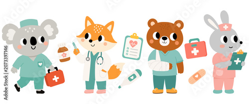 Canvas Print Cute animal doctors set