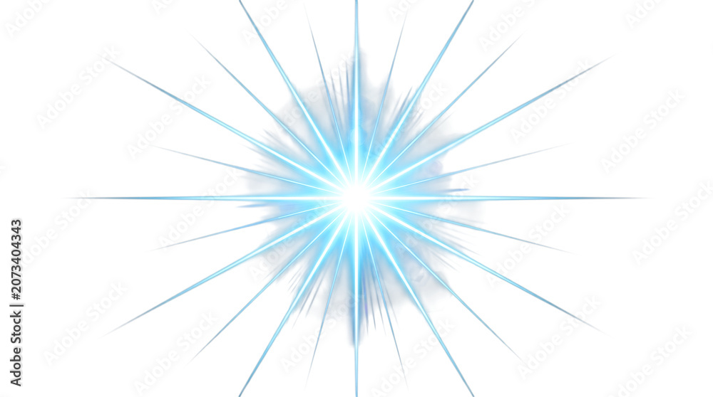 Fototapeta premium Blue starburst effect with radial lines and bright center on white background ideal for graphic design elements and abstract backgrounds