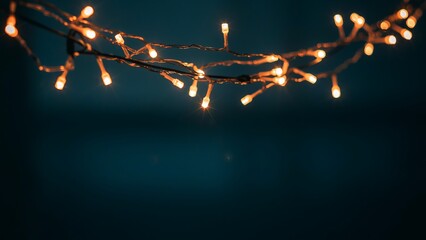 Glowing warm fairy lights strung against a dark teal background