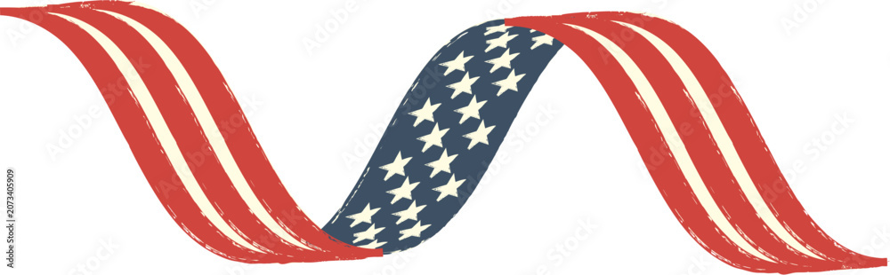 Fototapeta premium Retro American flag waving distressed, vector vintage illustration of usa stars and stripes for patriotic design