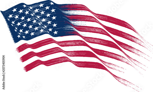 American flag wavy brush stroke style, vector painted illustration of usa stars and stripes for patriotic design