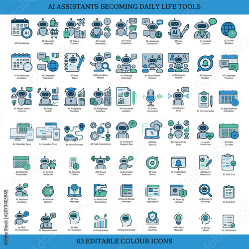 AI Personal Assistant Lifestyle Icon Set