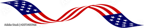 American flag flowing ribbon wave, vector flat illustration of usa stars and stripes for patriotic design