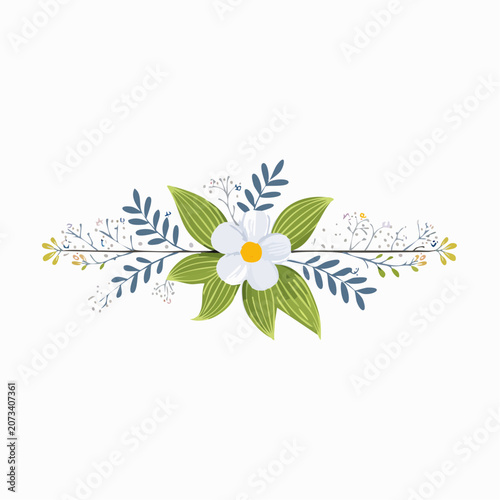 A beautiful white flower with green leaves and colorful foliage arrangement