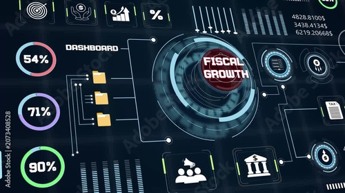 Financial forecasting background illustrating business fiscal growth progress using modern technical hud interface display loops