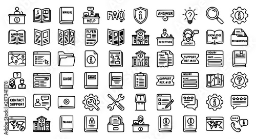 Obraz na płótnie Information Center and Customer Support Line Icon Pack with Manuals Guides Searc