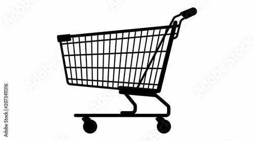 Canvastavla Shopping cart silhouette vector, black grocery trolley icon on white background,