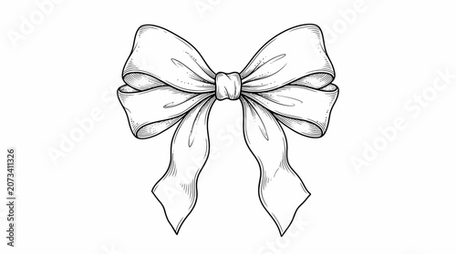 Bild auf Leinwand Hand drawn ribbon bow vector illustration, elegant black and white line art bow,
