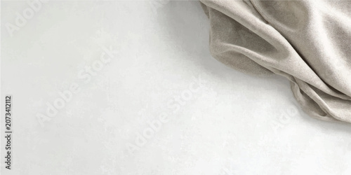 Tablou pe pânză Minimalist light beige fabric textured background with draped corner flat lay ba