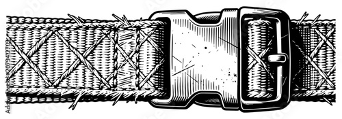 Konstfotografi Plastic side release buckle on woven webbing strap vector sketch close up of tac