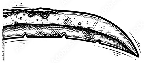 Foto Curved blade edge with liquid drips vector sketch of sharp scythe or metallic we