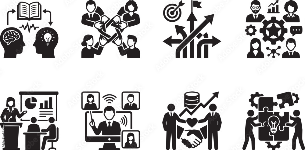 Obraz premium Corporate Collaboration and Teamwork Icon Set: Professional Business Symbols