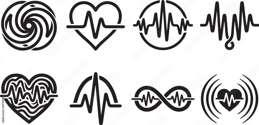 Fototapeta premium Heartbeat and Pulse Wave Icon Set: Medical and Health Symbols