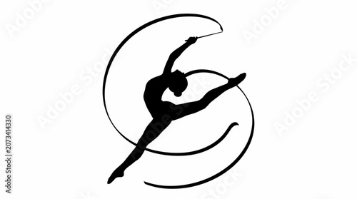 Photos Rhythmic gymnastics silhouette with ribbon, graceful gymnast athlete performing