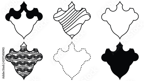 Abstract Heraldic Shield and Elegant Crest Silhouette Elements Set