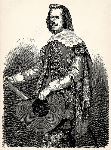 Art of Spain. Diego Velazquez (17th century): King Philip IV, Madrid. Antique stylized illustration.