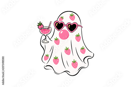 Φωτογραφία Sweet Strawberry Pattern Ghost With Bubblegum Sublimation Design