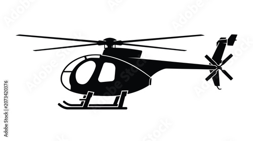 Foto Detailed black silhouette of a modern helicopter featuring sharp rotor blades ag