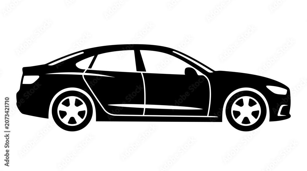 Fototapeta premium Black Sedan Car Silhouette Vector Illustration