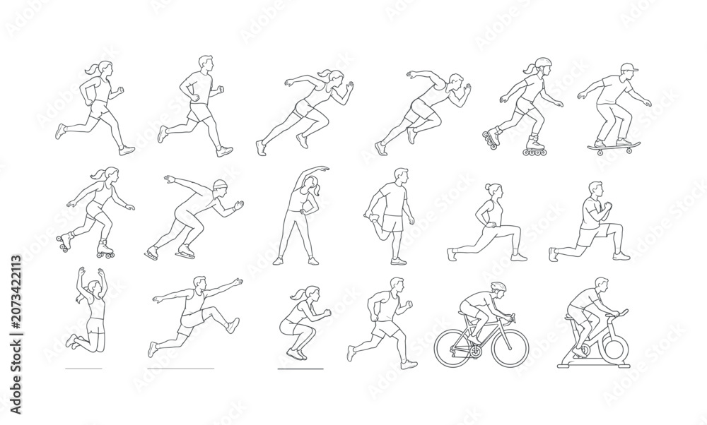 Obraz premium Collection of line art illustrations depicting diverse athletic activities and exercises