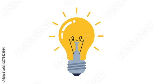 Glowing yellow light bulb representing creative thinking, inspiration, and business innovation on a white background.